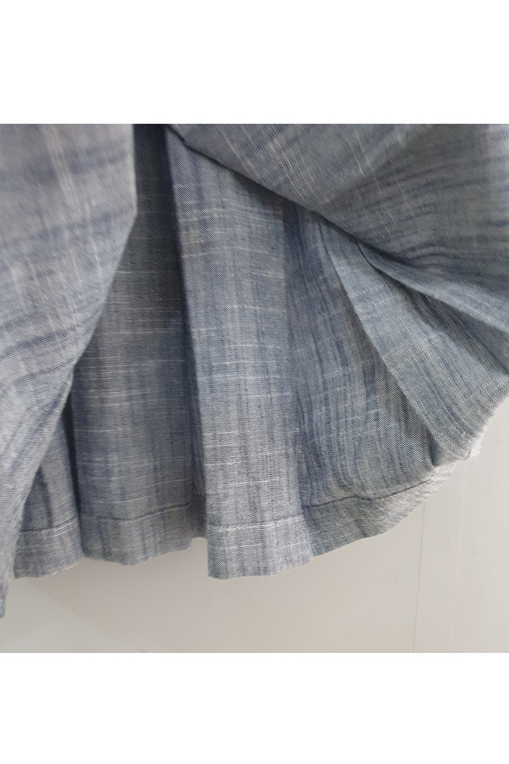 Bluish grey chambray box pleated frock dress
