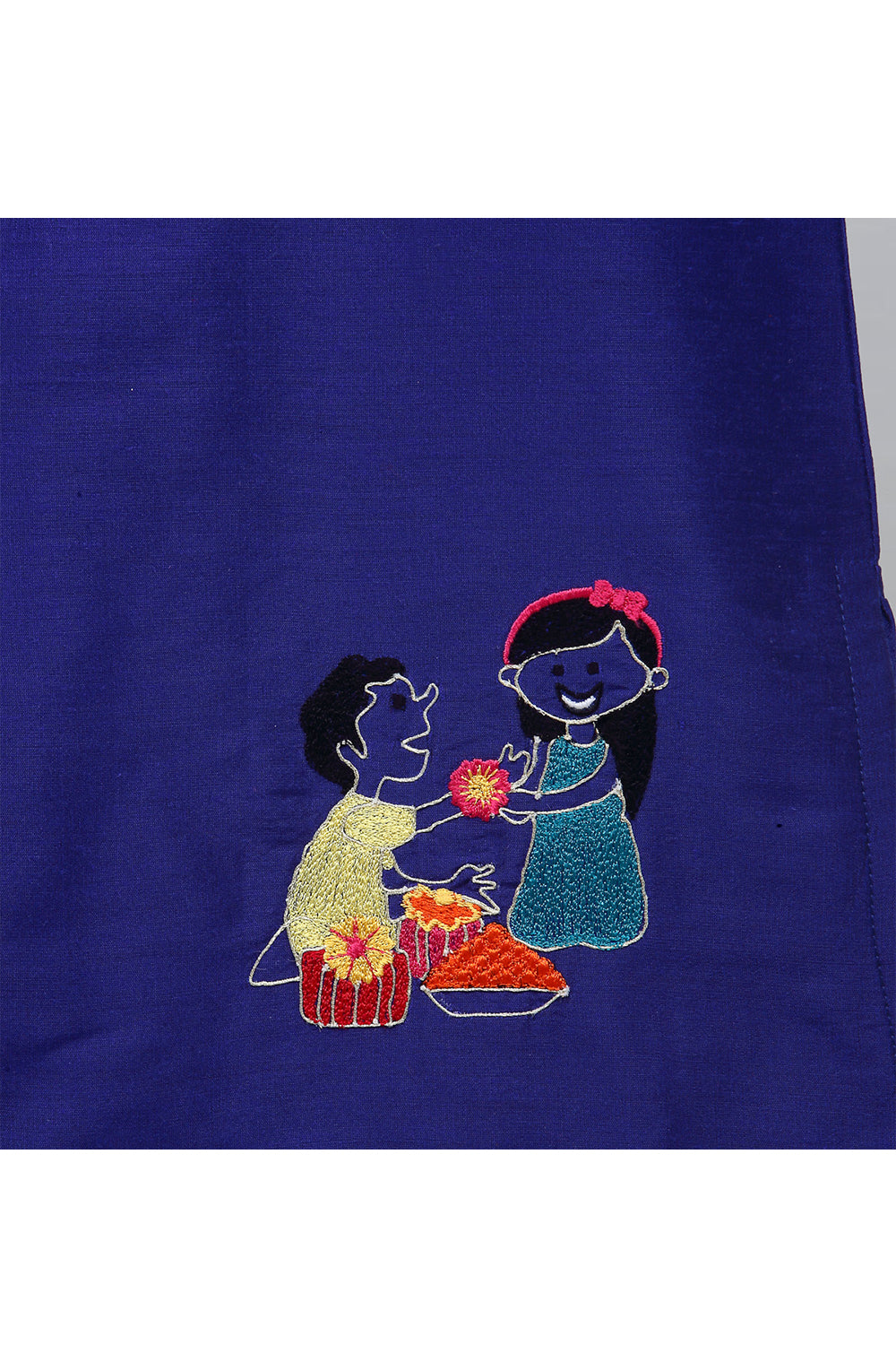 Blue Embroidered A Line Kurta With White Pyjama