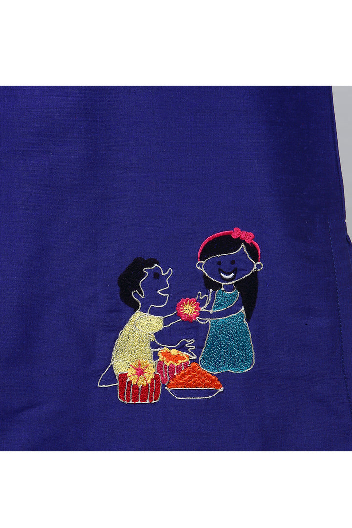 Blue Embroidered A Line Kurta With White Pyjama