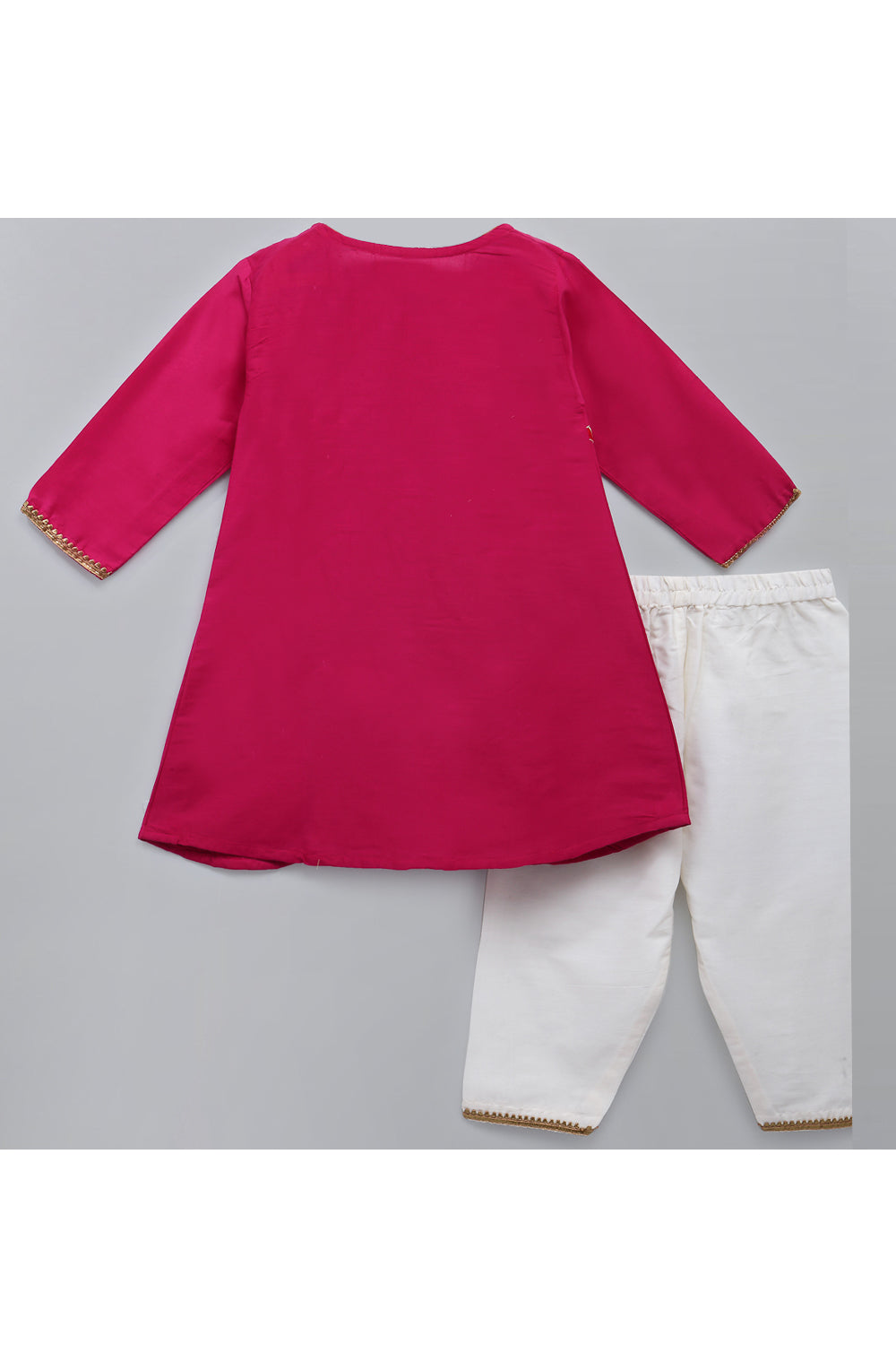 Pink Brother Sister Embroidered Kurta With White Pyjama Set