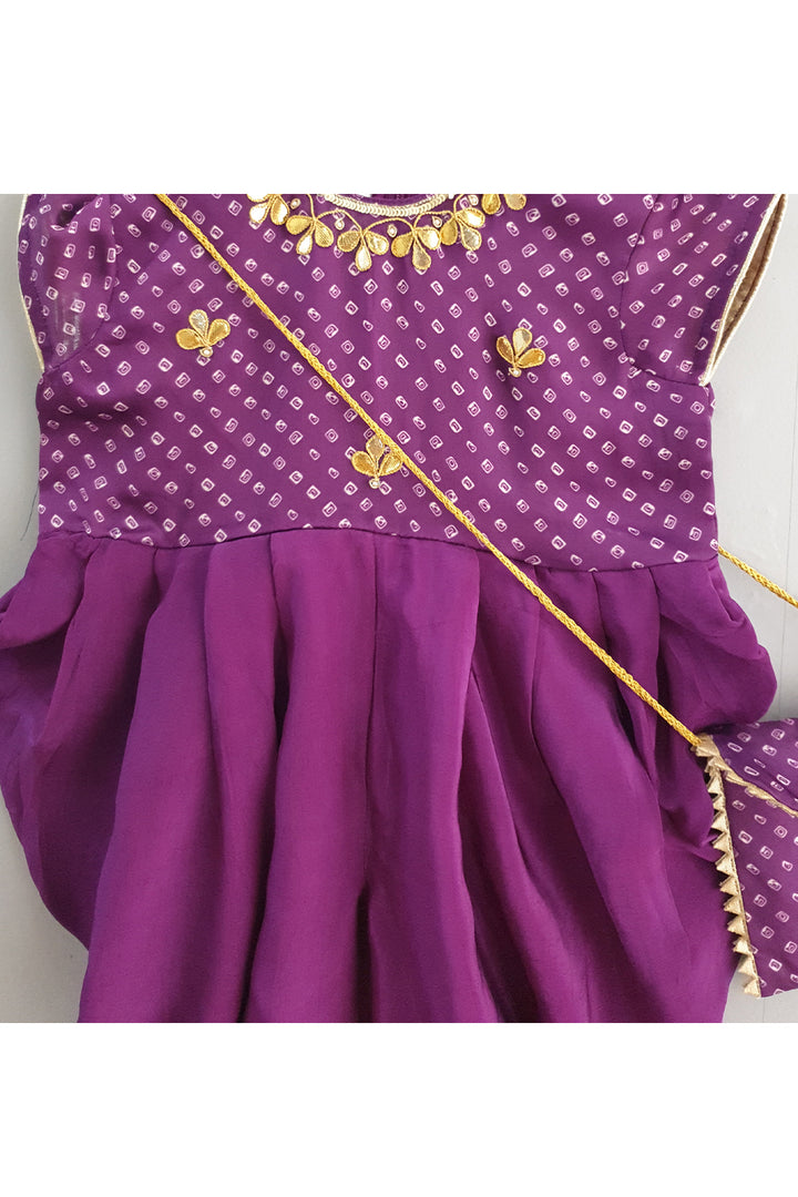 Bandhani printed yoke dhoti jumpsuit and sling bag