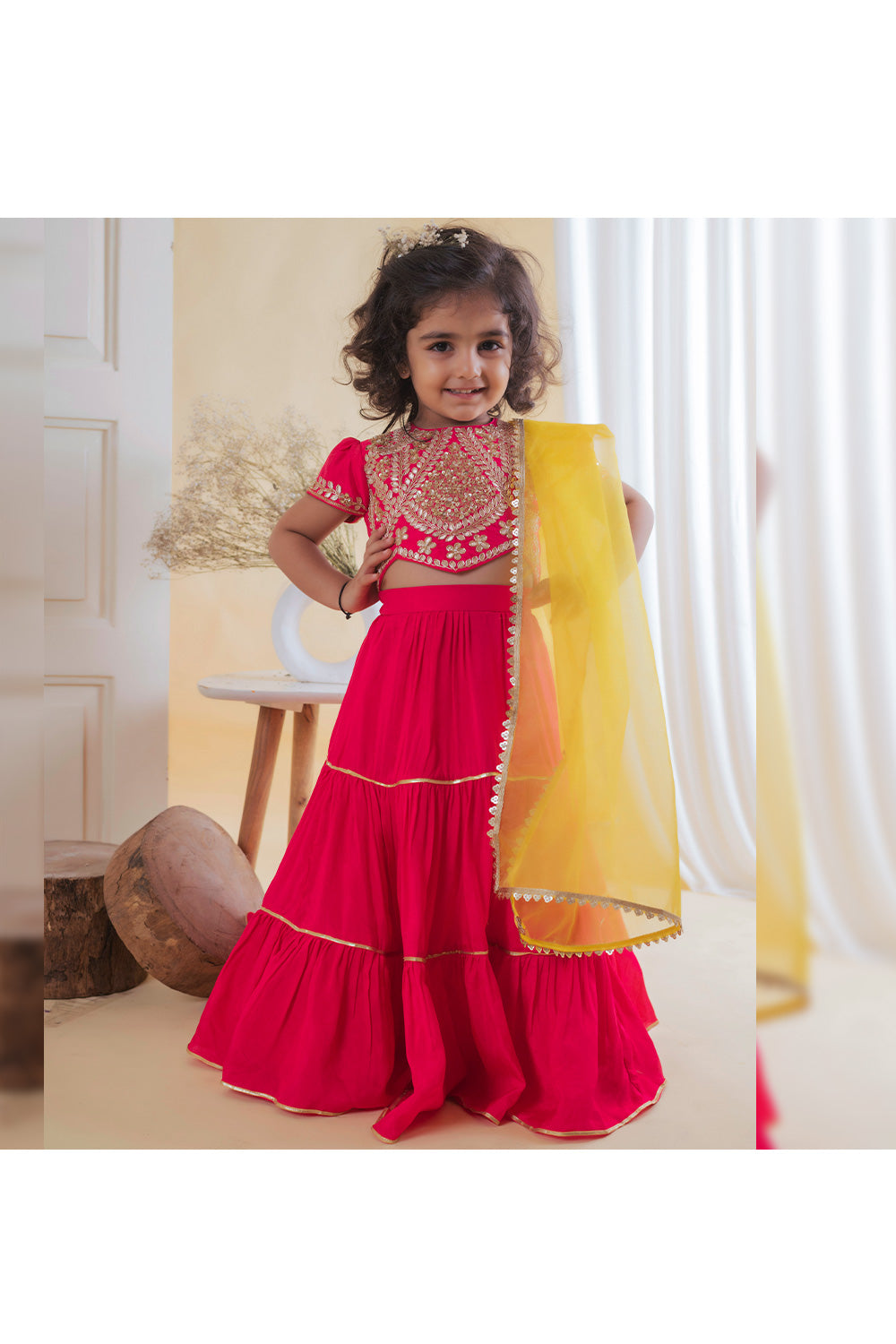 Pink Gota Embroidered Top With Lehenga Set