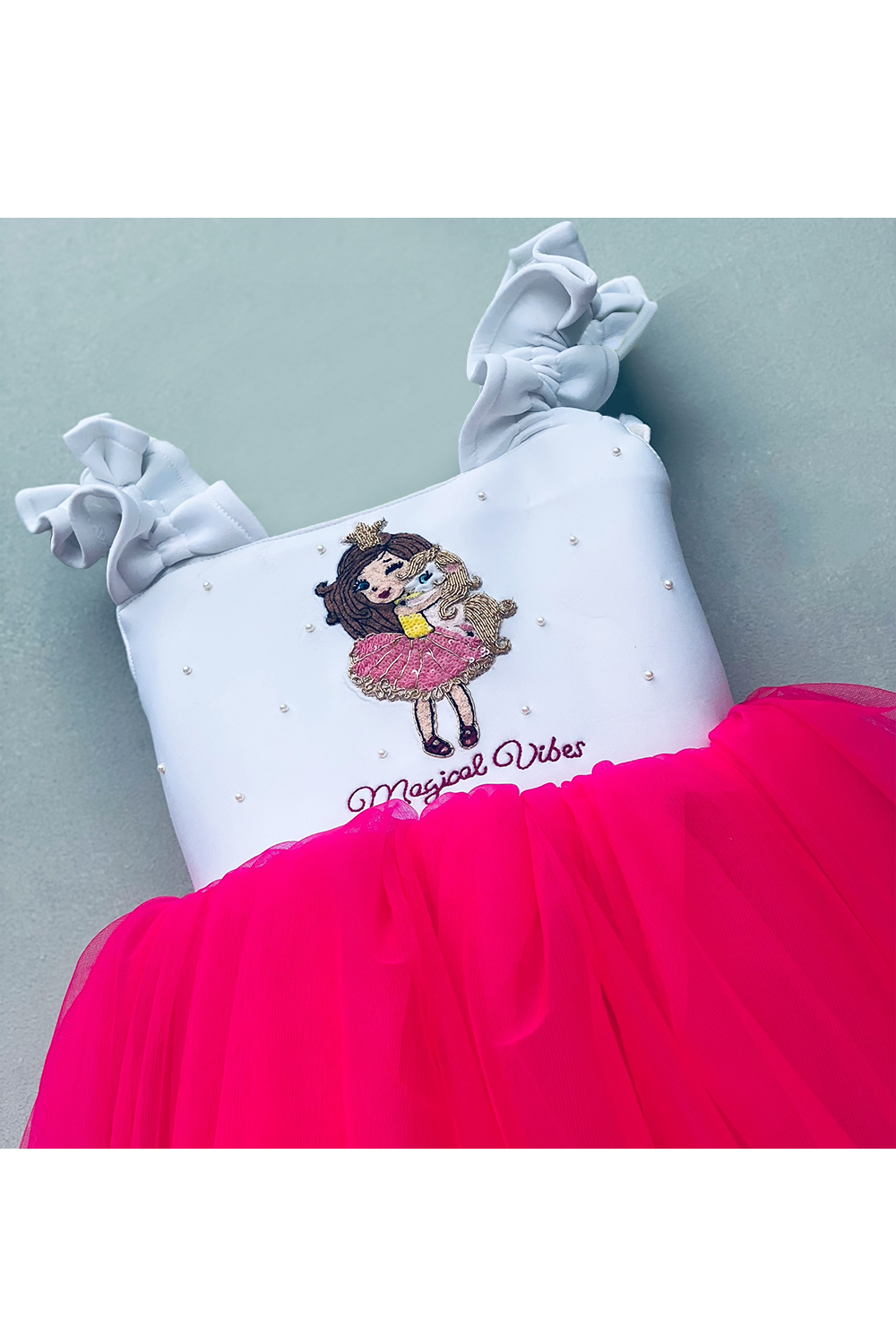 Magical vibes embroidered white and pink dress