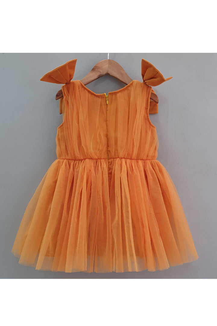 Rust Bow Frill Net Dress