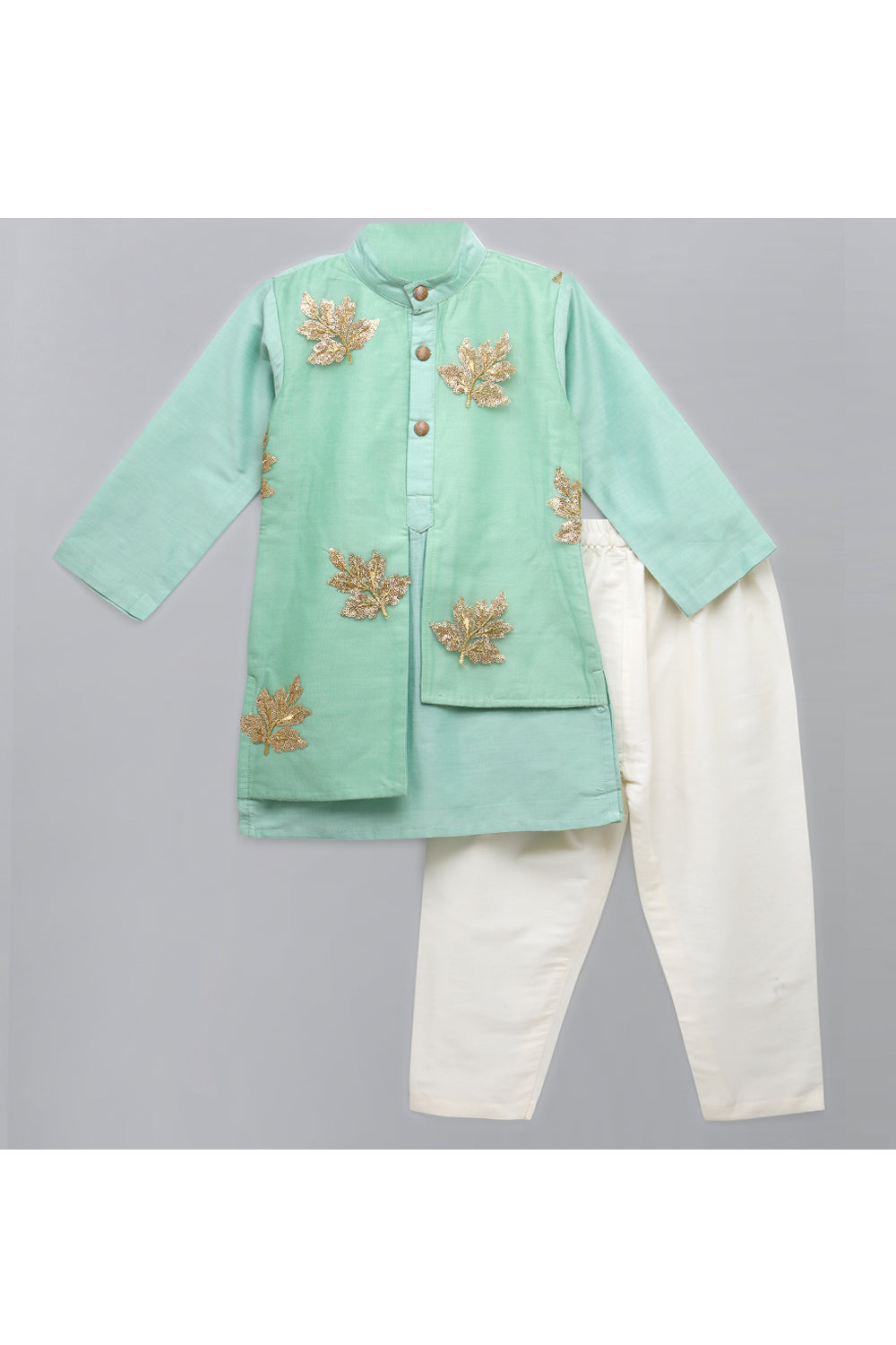 Pastel Green Embroidered Layered Kurta With Off White Pyjama