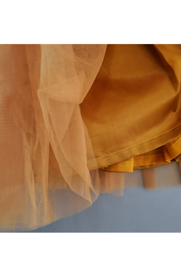 Rust Bow Frill Net Dress