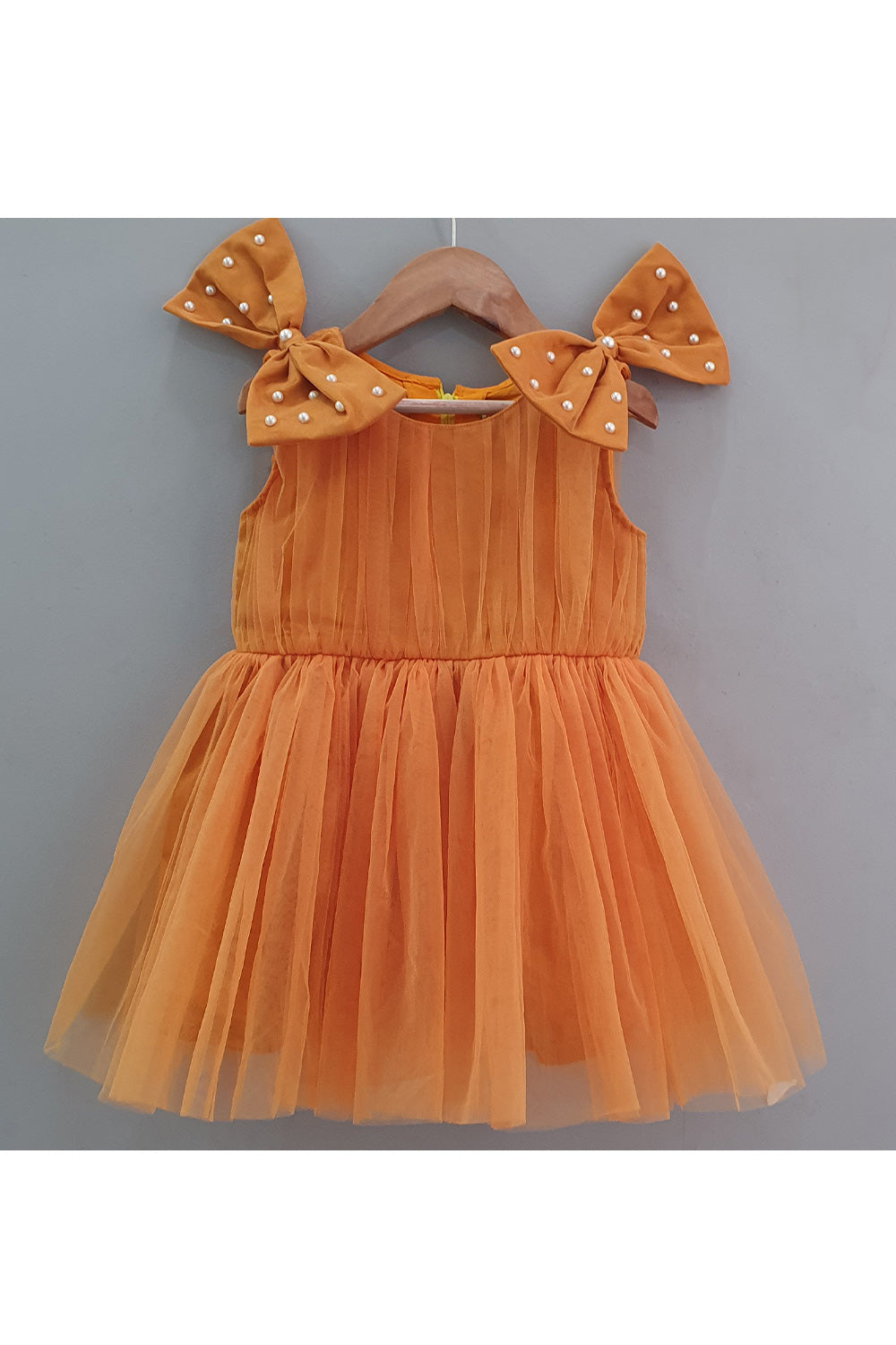 Rust Bow Frill Net Dress