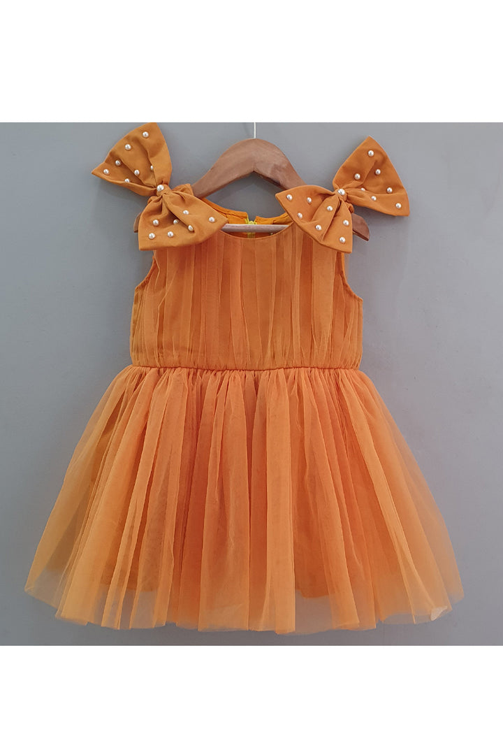 Rust Bow Frill Net Dress