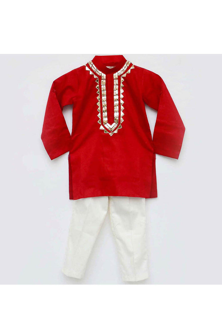 Red Embroidered Kurta With Off White Pant