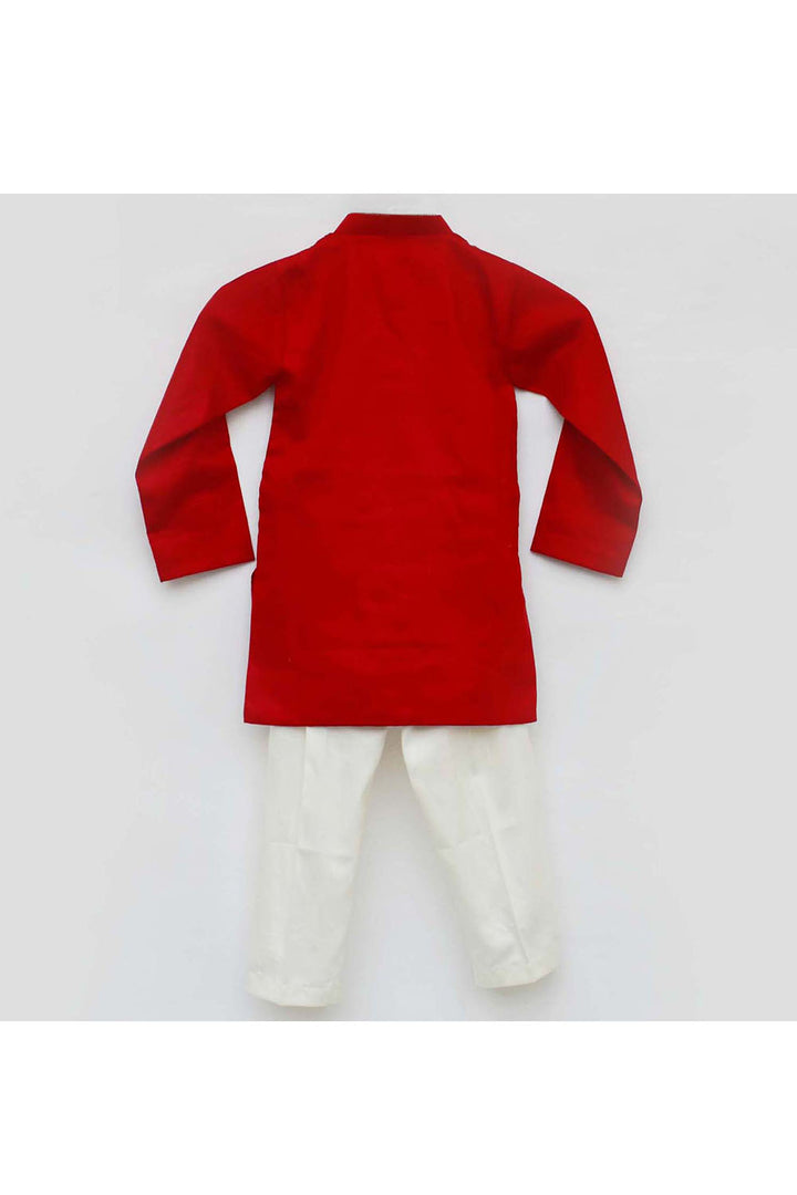 Red Embroidered Kurta With Off White Pant