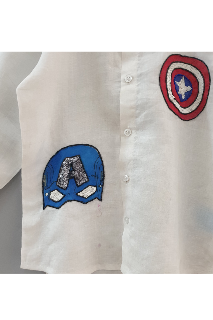 Hand painted marvel captain logo and mask white shirt