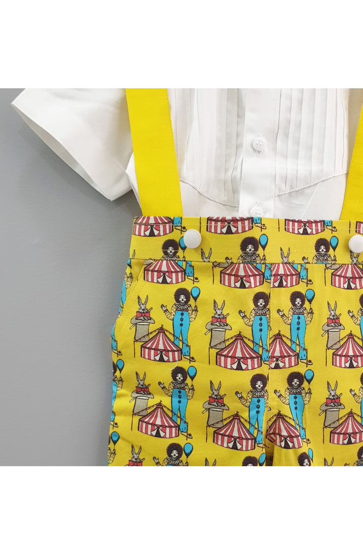 Circus theme shirt suspender and shorts set with bow