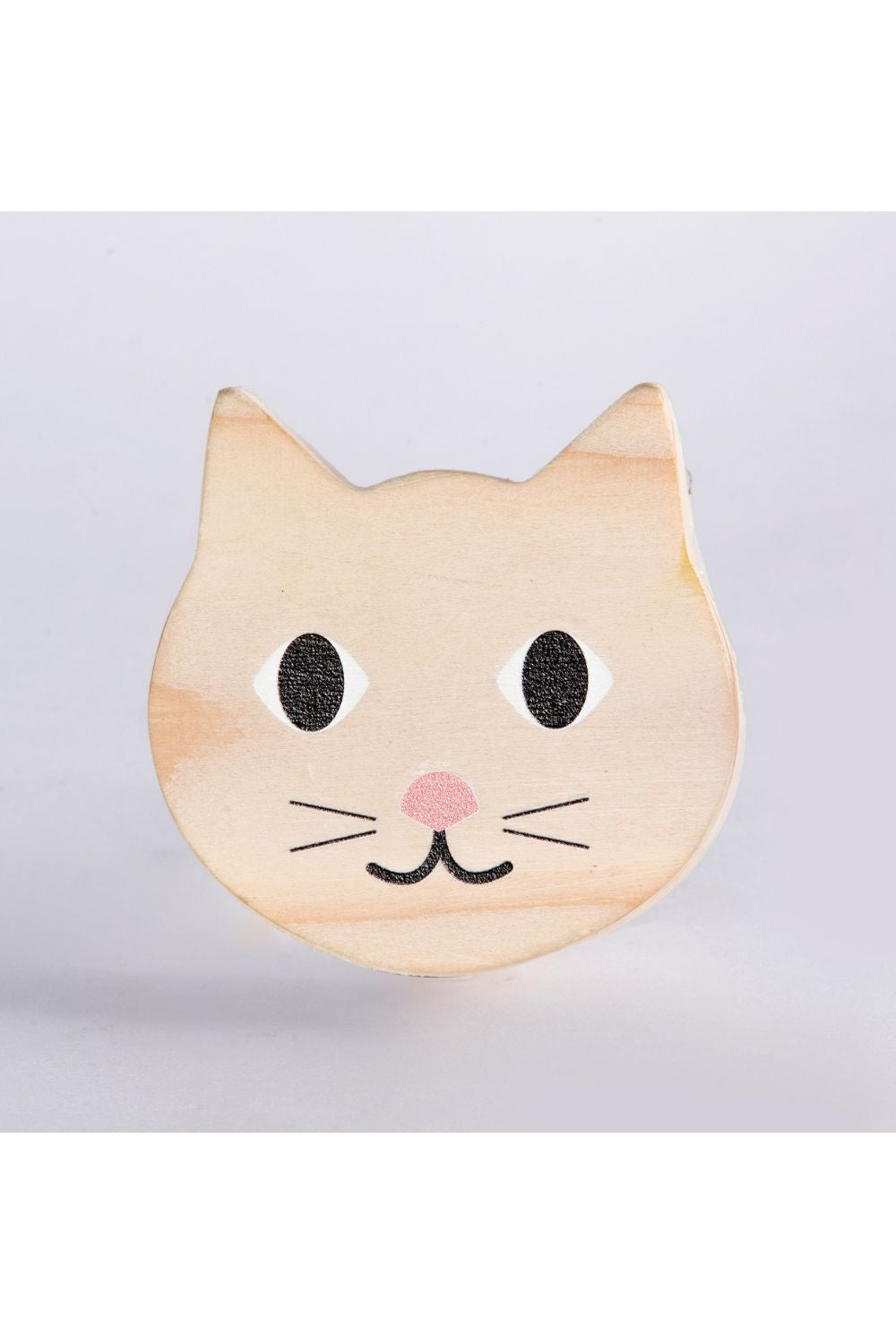 Beige Cat Face Wooden Knob