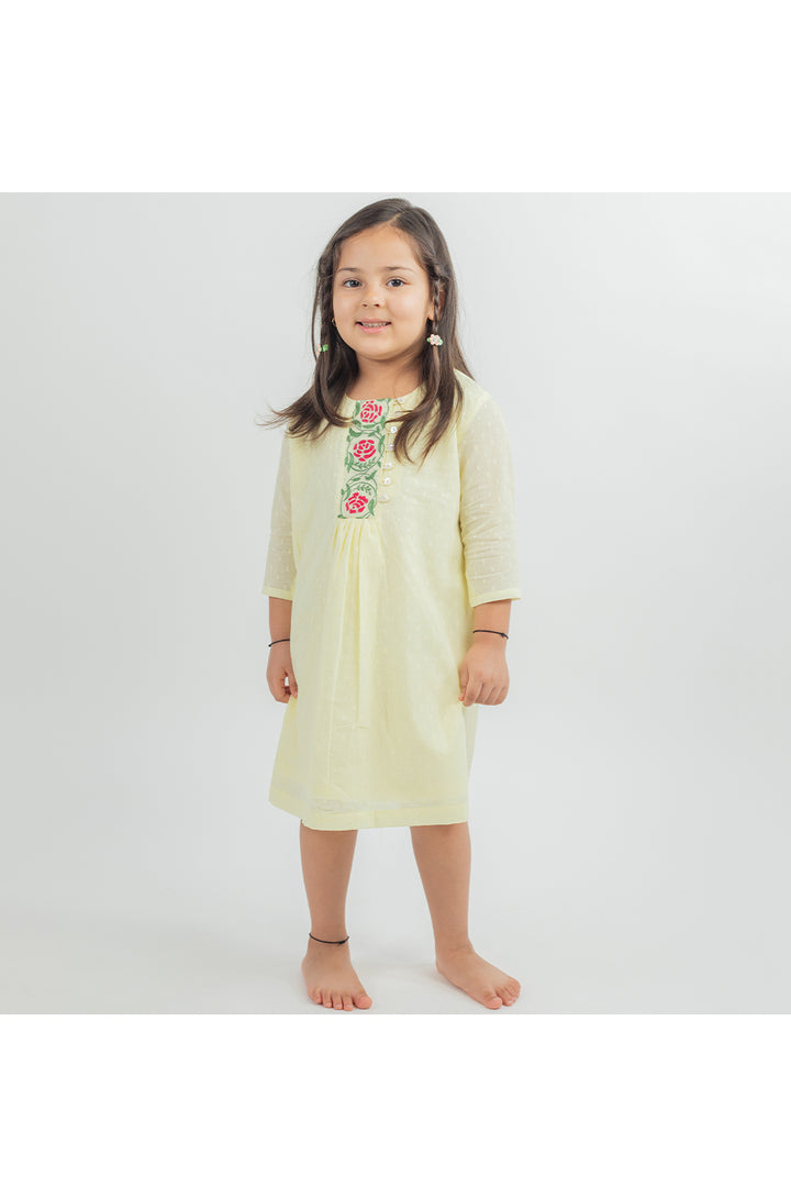 Yellow hand embroidered yoke dress
