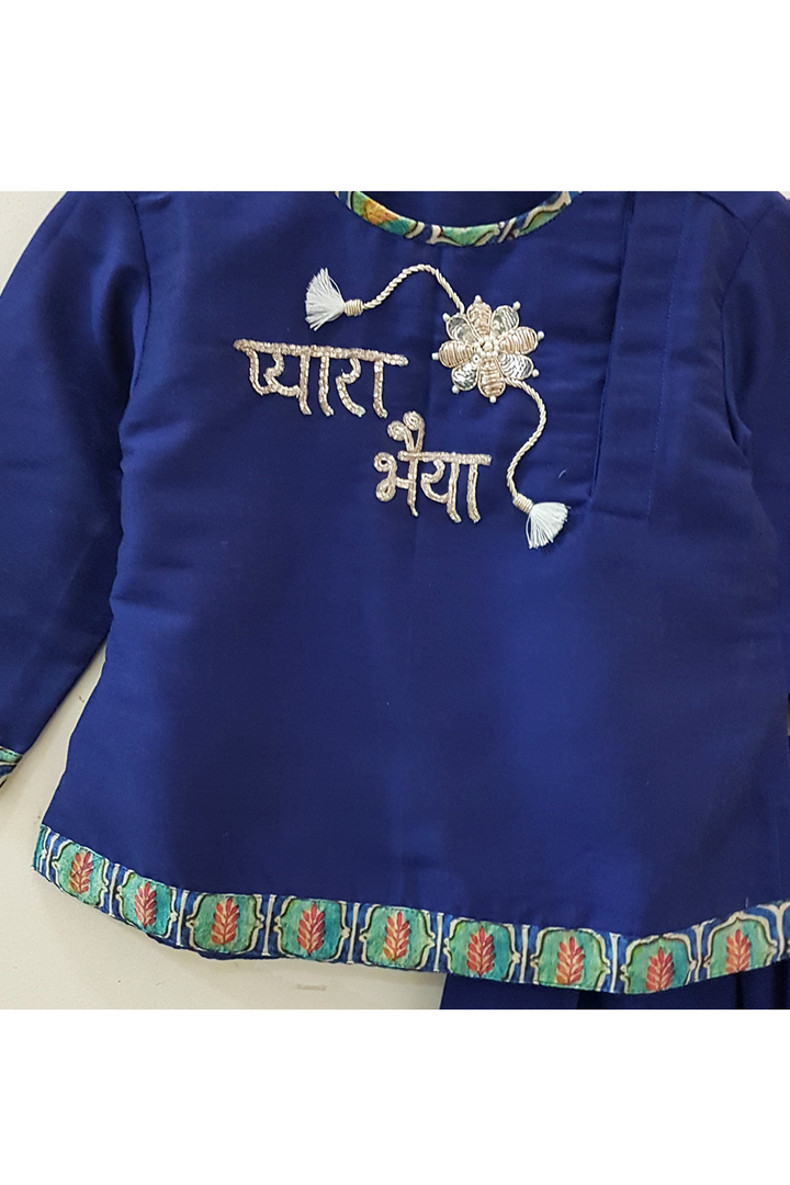 Blue pyara bhaiya embroidered kurta dhoti set