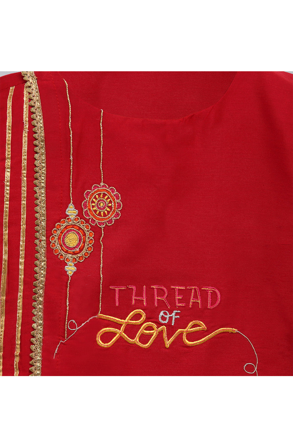 Red Thread Of Love Embroidered Kurta With Beige Pyjama