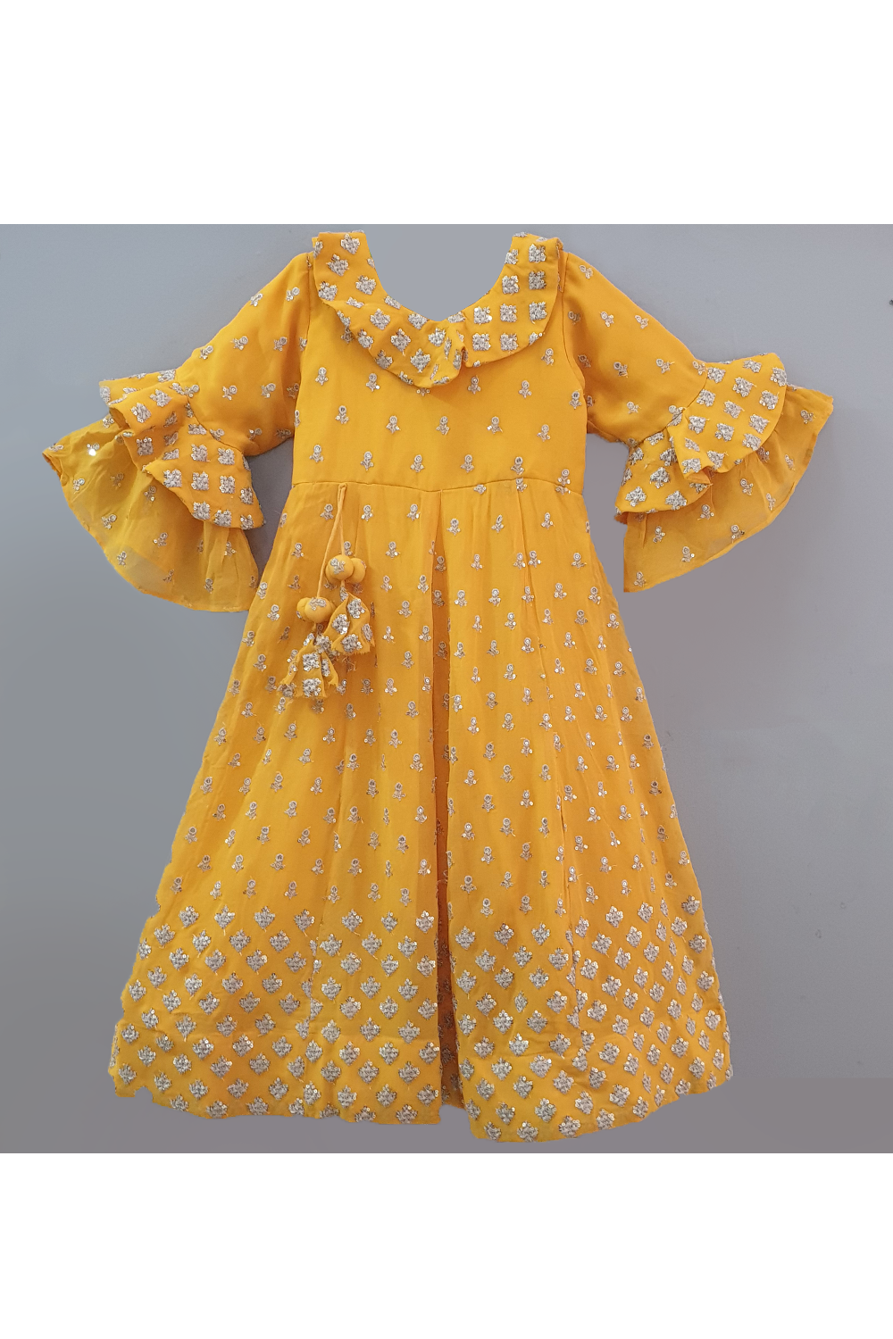 Yellow sequin work anarkali dress
