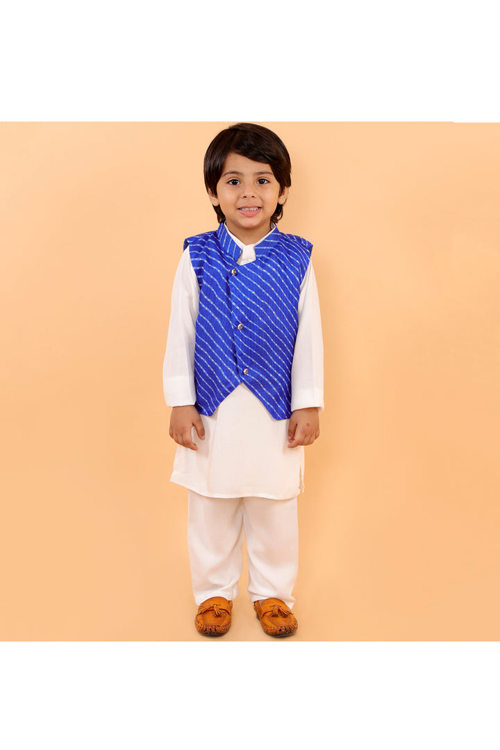 Lehriya jacket with white kurta and pyjama