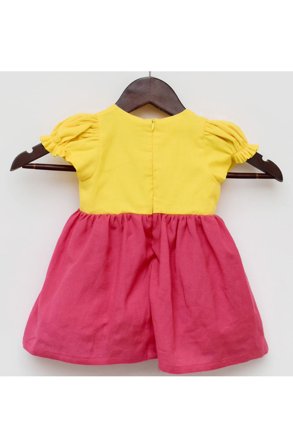 Yellow And Pink Motif Embroidered Linen Dress