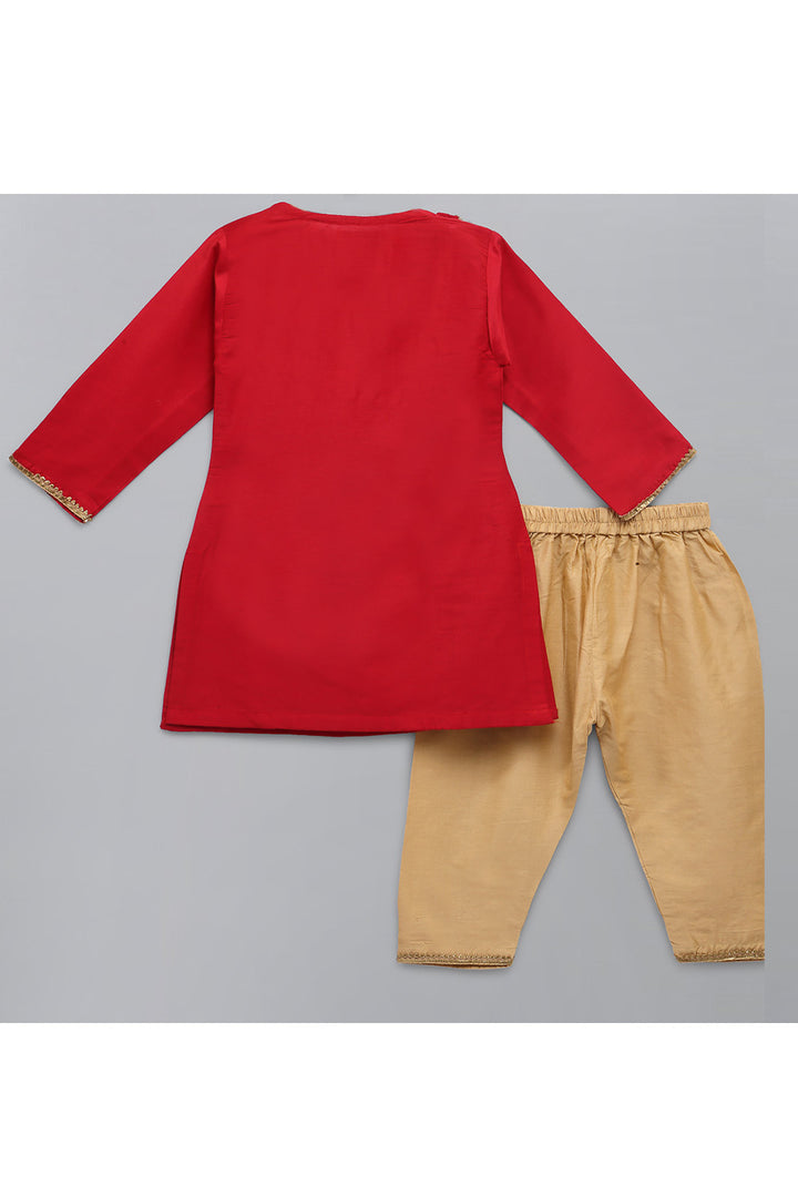 Red Thread Of Love Embroidered Kurta With Beige Pyjama