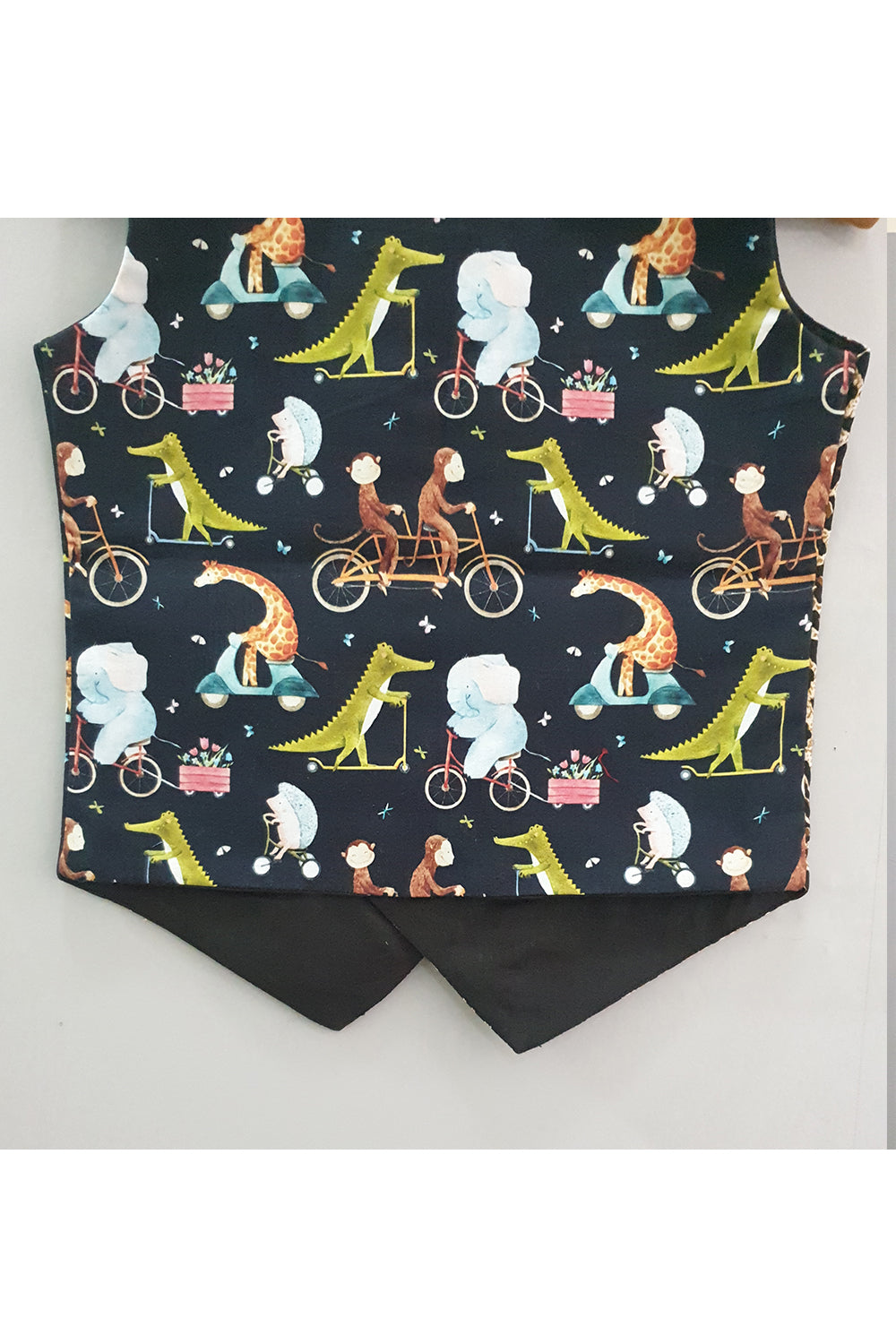 Black animals printed waist coat with bow tie