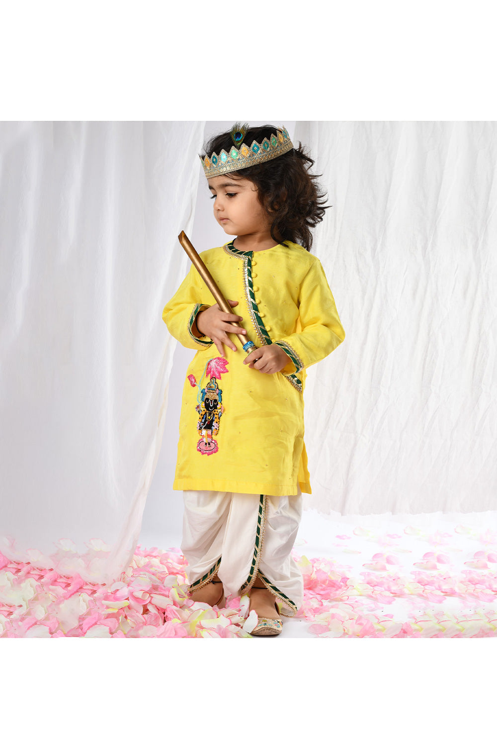 Yellow Balaji Embroidered Kurta With Dhoti Set