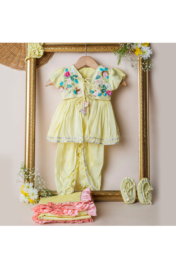 Light Yellow Flower Embroidered Jamna Set
