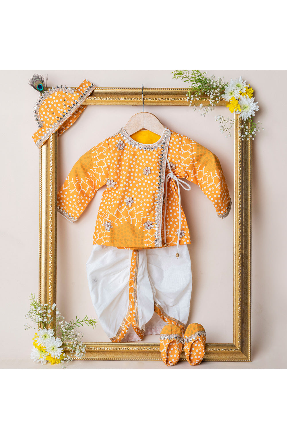 Mustard Yellow Flower Embellished Jamna Set