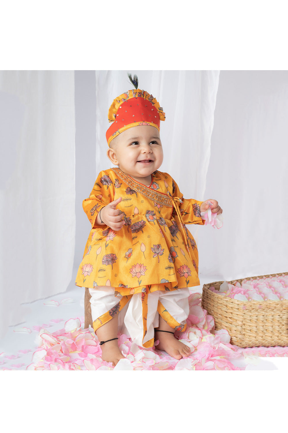 Orange Lotus Printed Jamna Set