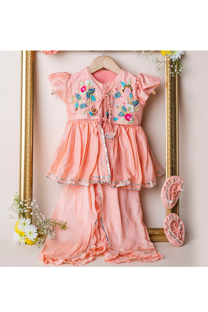 Peach Flower Embroidered Jamna Set