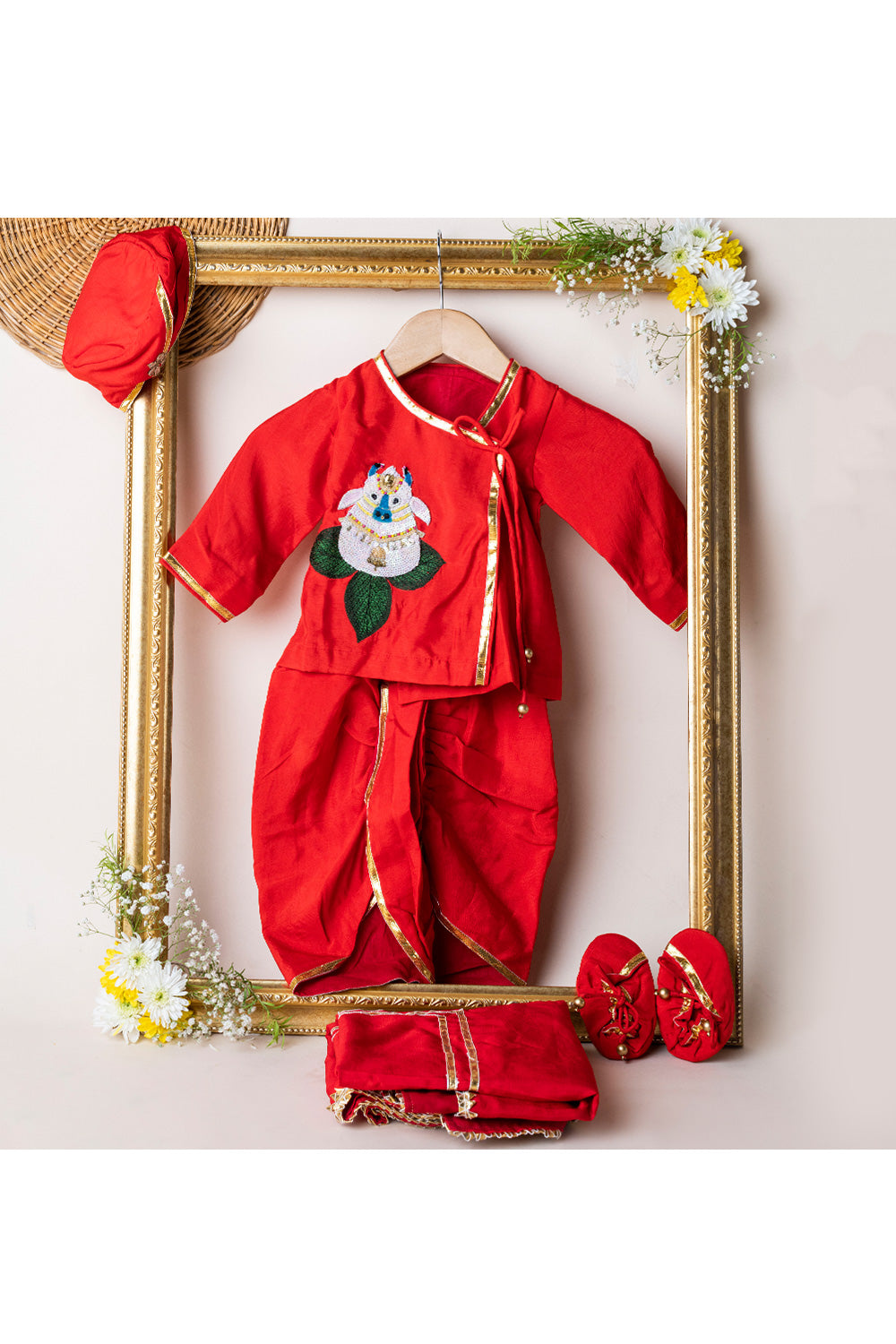 Red Sequins Motif Embroidered Jamna Set