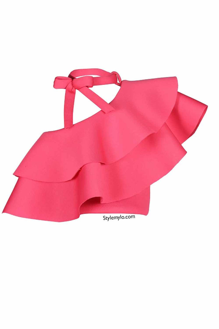 Bow Knot Ruffle Crop Top With Bow Skirt