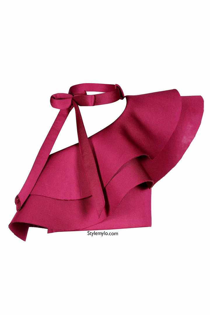 Burgundy Bow Knot Ruffle Crop Top With Bow Skirt