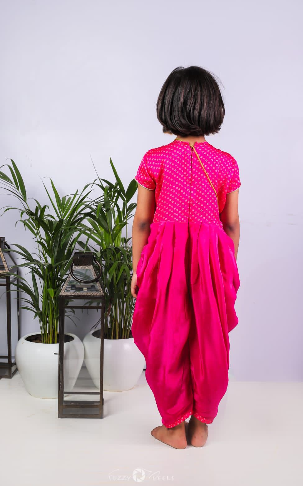 Bandhani printed yoke dhoti jumpsuit and sling bag