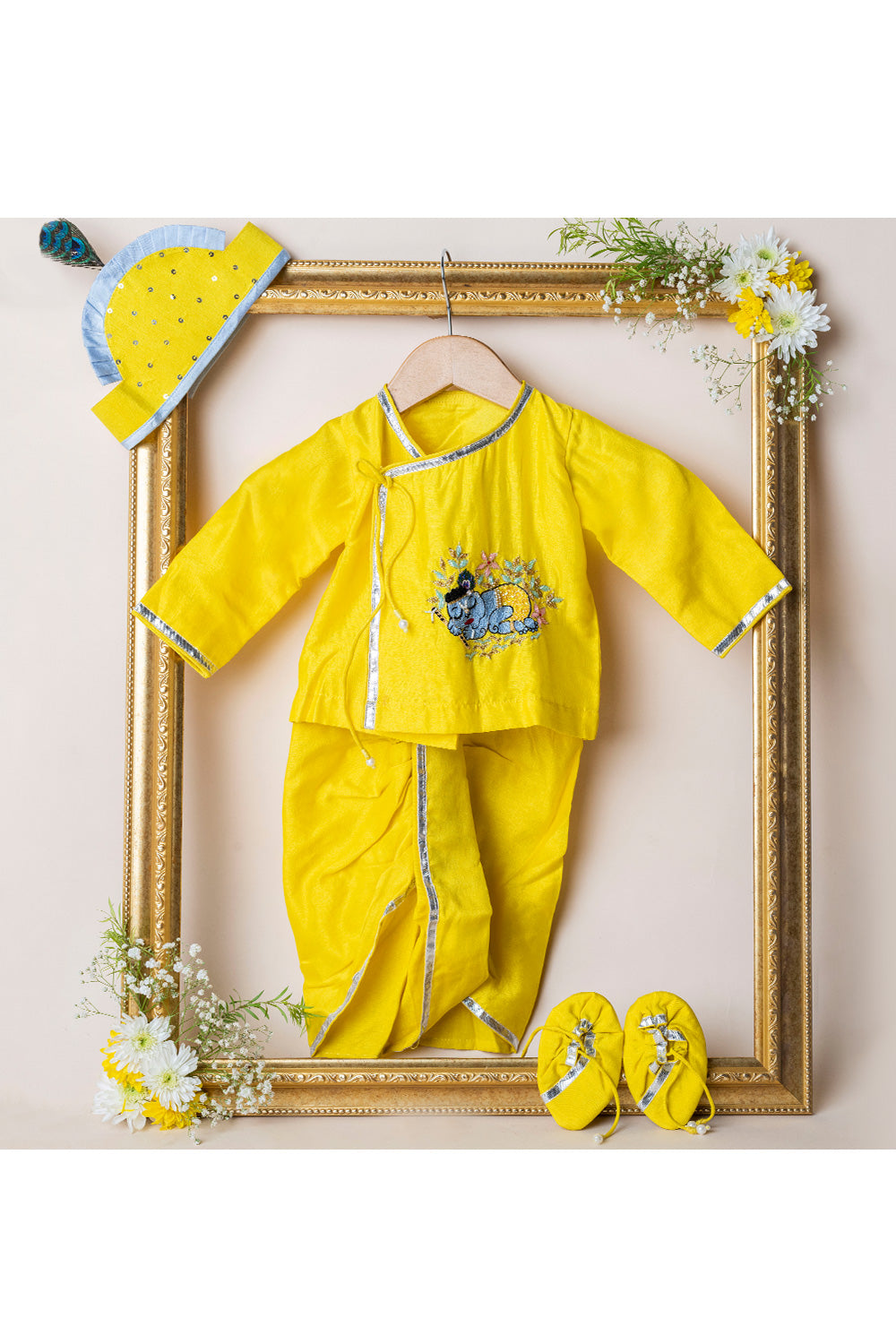 Yellow Krishna Embroidered Jamna Set