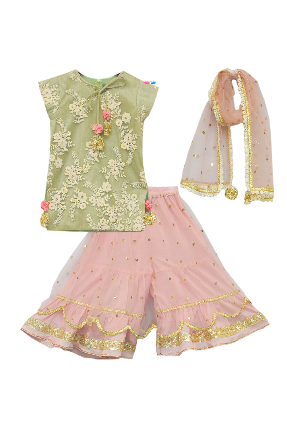 Pista Green Embroidery Kurti with Sharara