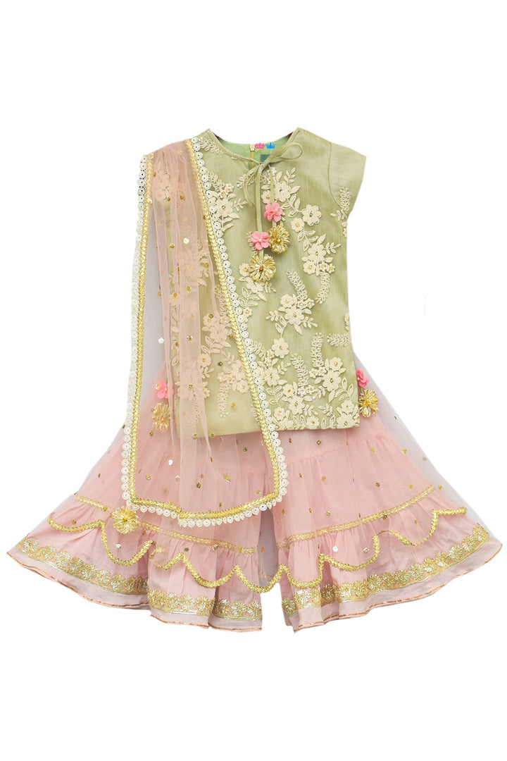 Pista Green Embroidery Kurti with Sharara