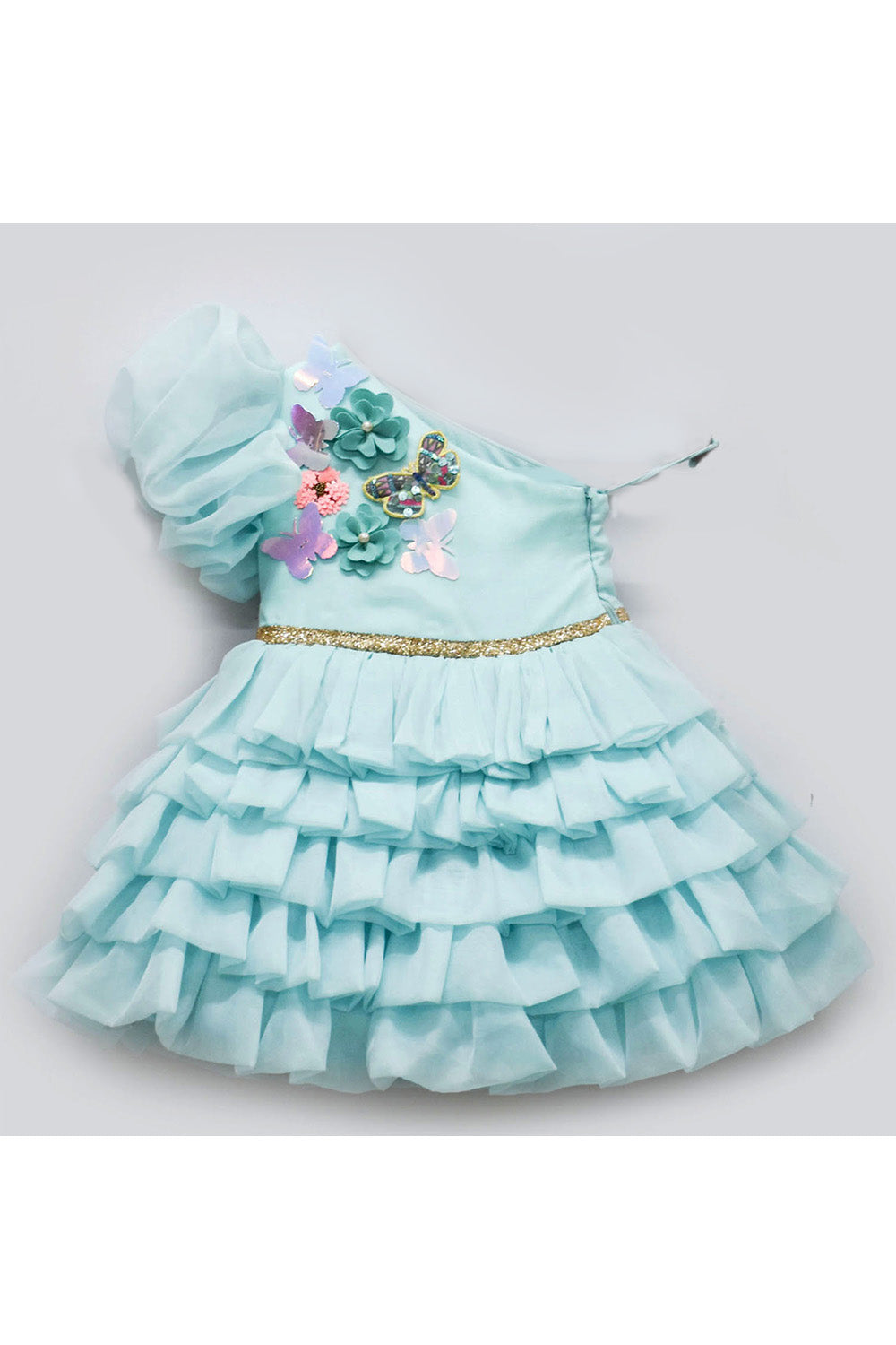 Light blue organza one off shoulder frock