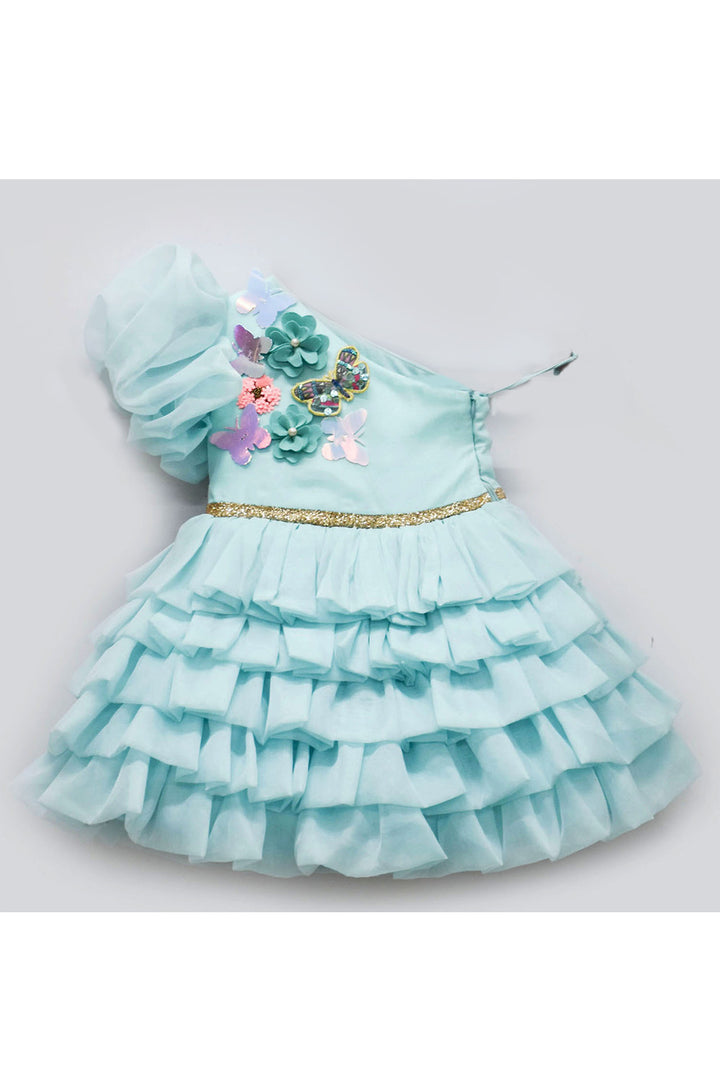 Light blue organza one off shoulder frock