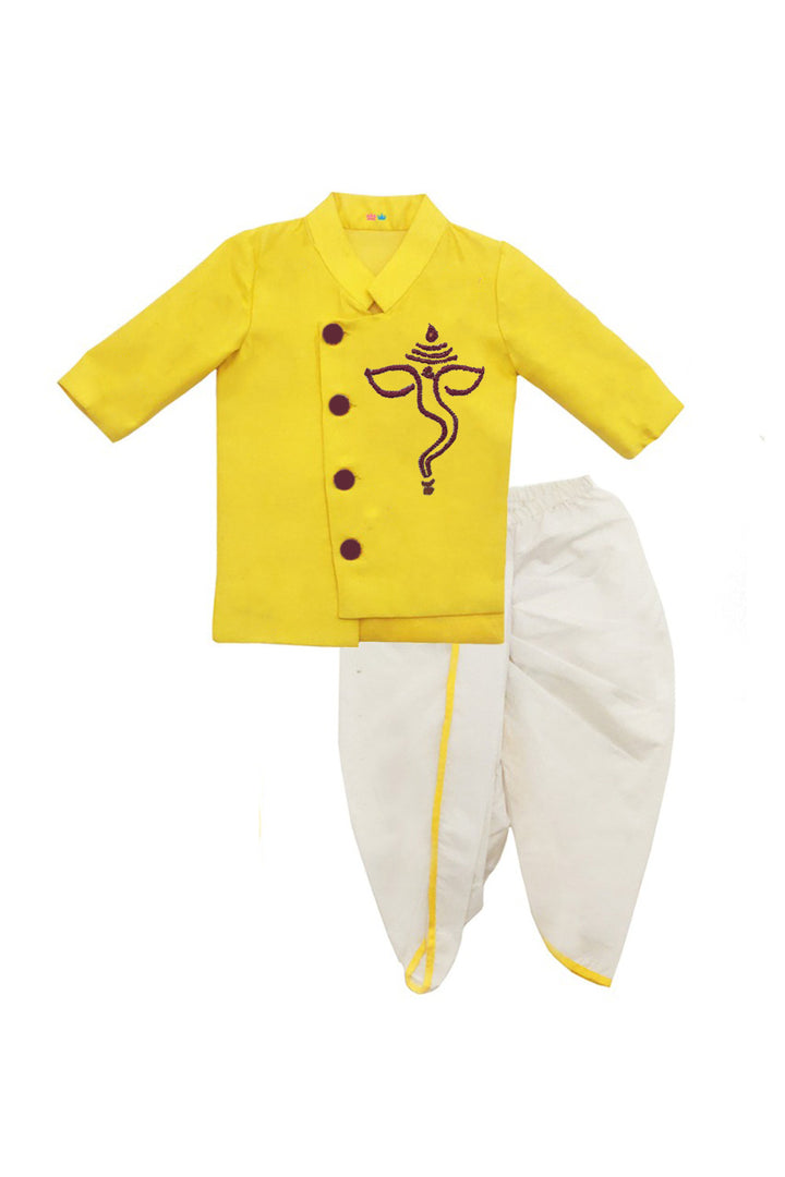 Yellow Ganesh Thread Embroidered Kurta With Dhoti Set
