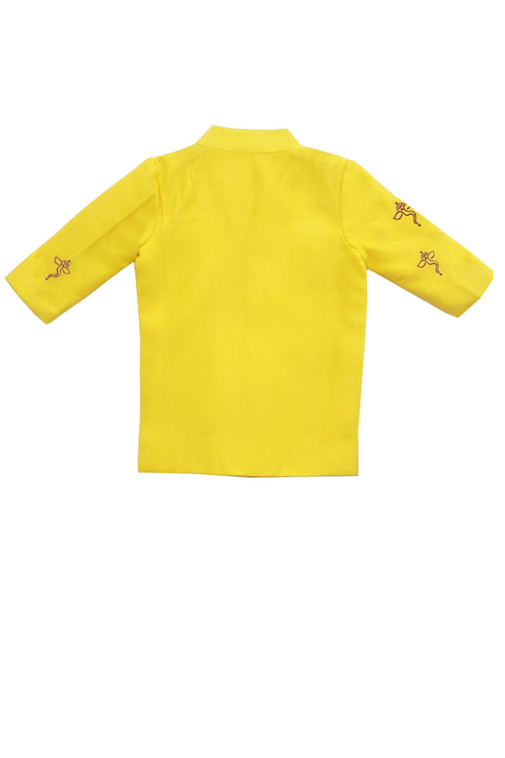 Yellow Ganesh Thread Embroidered Kurta With Dhoti Set