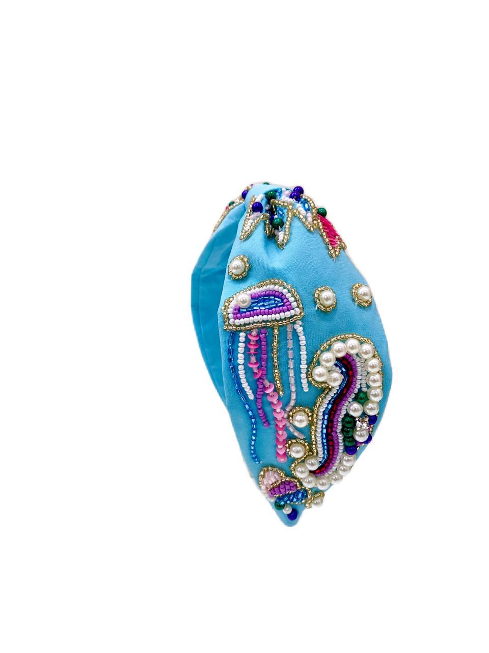Blue Pearl Beaded Embroidered Hairband