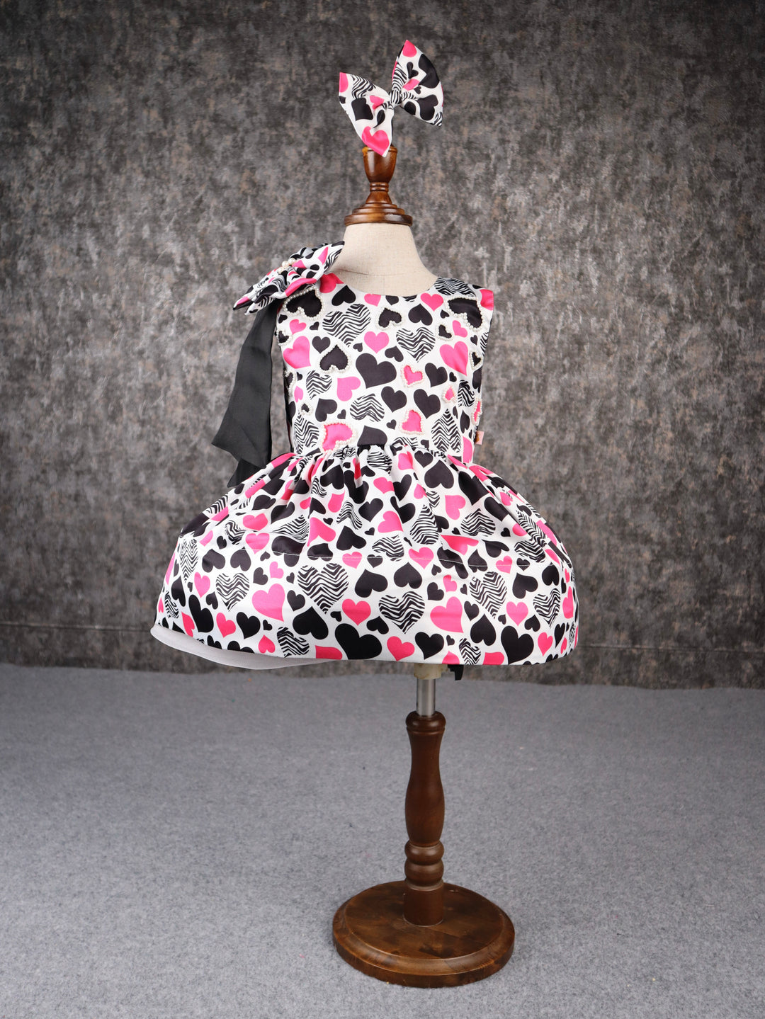 Multi-coloured Valentine's Printed Pearl Embellished Dress