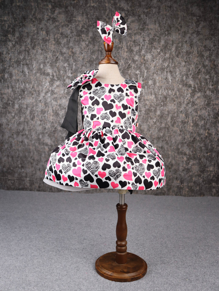 Multi-coloured Valentine's Printed Pearl Embellished Dress
