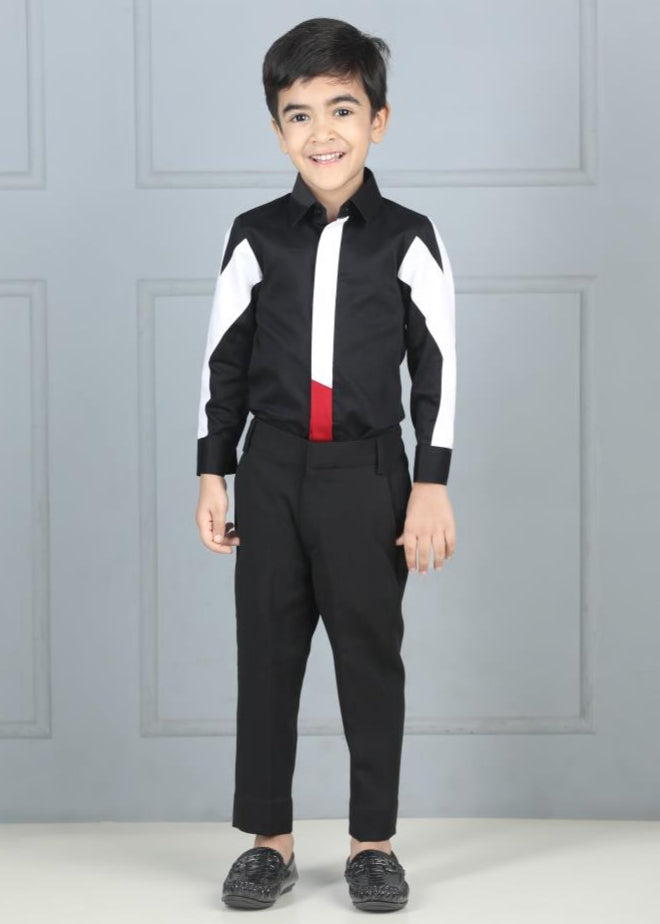 Black Cotton Japanese Block Detailing Shirt With Pant Set