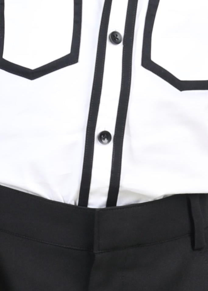 White And Black Cotton Japanese Shirt With Pant Set