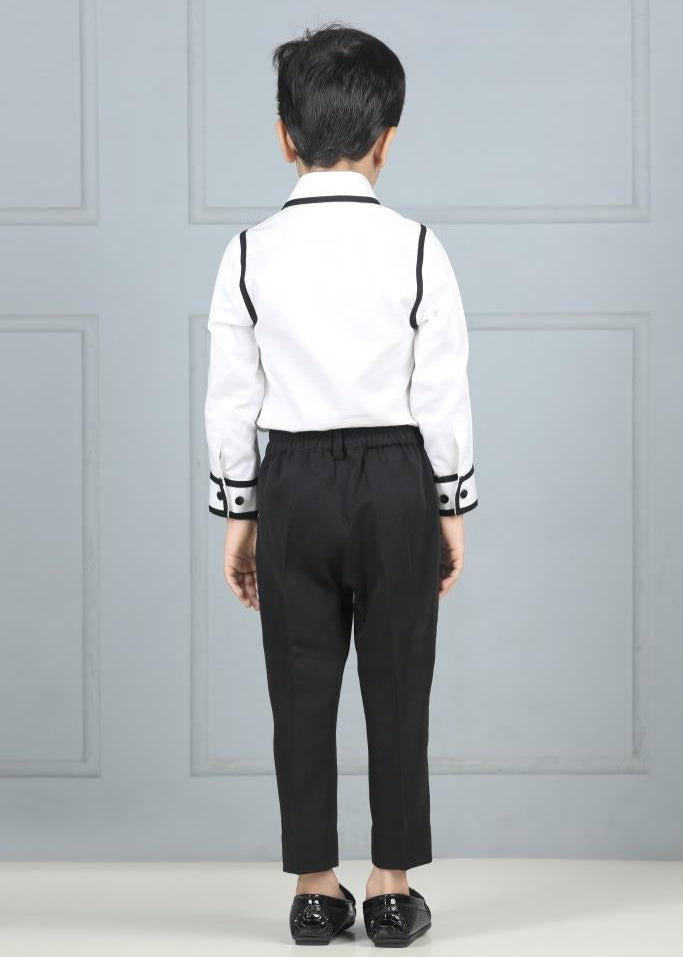 White And Black Cotton Japanese Shirt With Pant Set