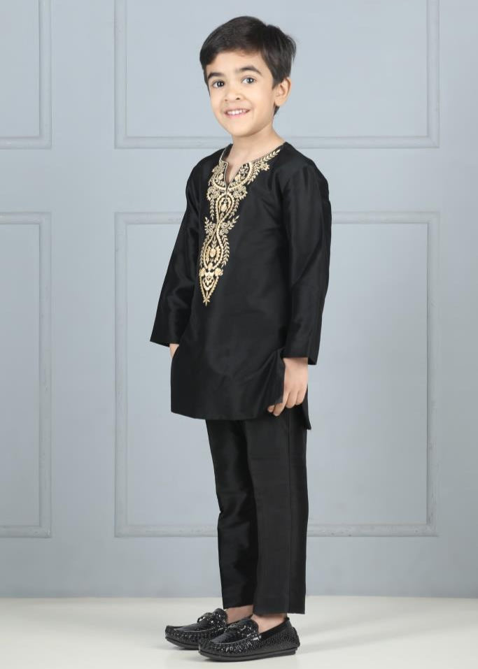 Black Thread Embroidered Kurta With Pyjama Set