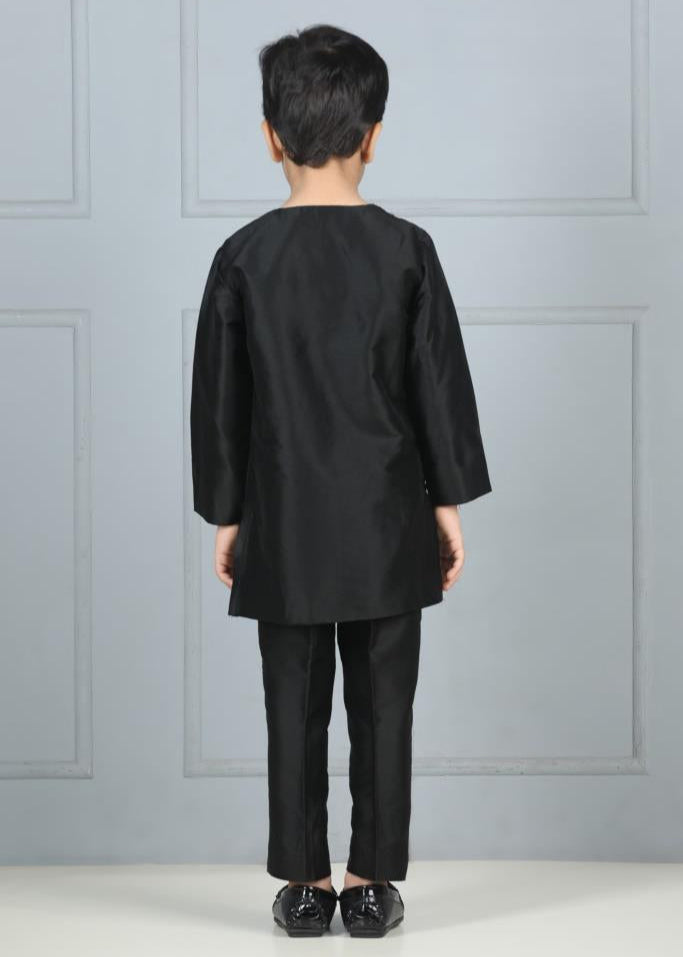Black Thread Embroidered Kurta With Pyjama Set