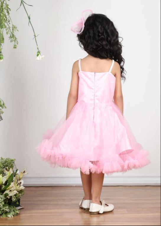 Pink Unicorn Embroidered Tulle Dress With Hair Clip